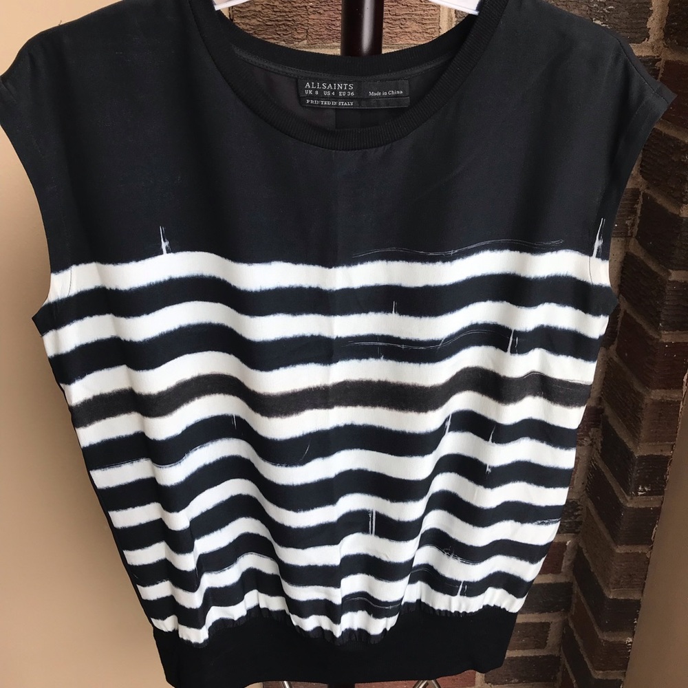 All Saints Black and White Striped Top